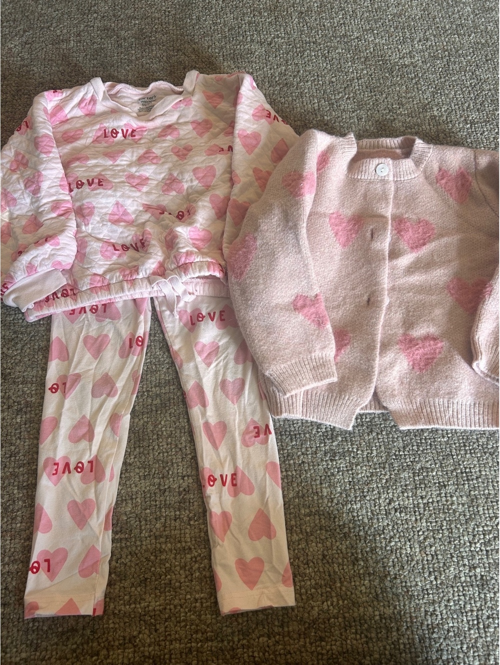 Girls Love Heart Print Pajama Set with Cardigan